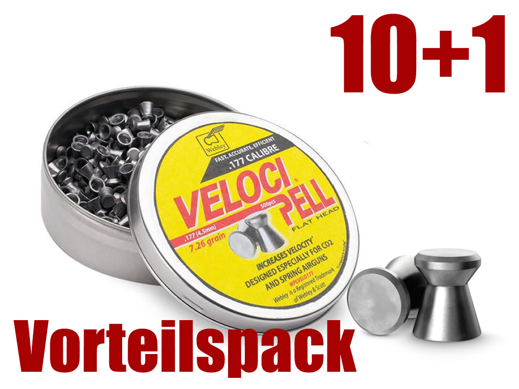 Vorteilspack 10+1 Flachkopf Diabolos Webley VelociPell Kaliber 4,5 mm 0,47 g glatt 11 x 500 Stück